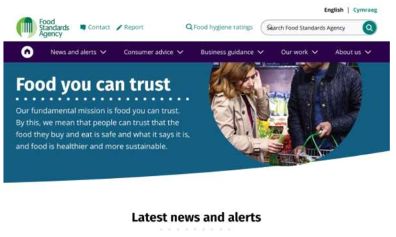 영국 Food Standards Agency (FSA) 웹사이트