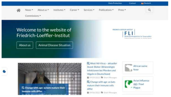 독일 Friedrich Loeffler Institute (FLI)의 동물질병 관련 정보 제공 웹페이지