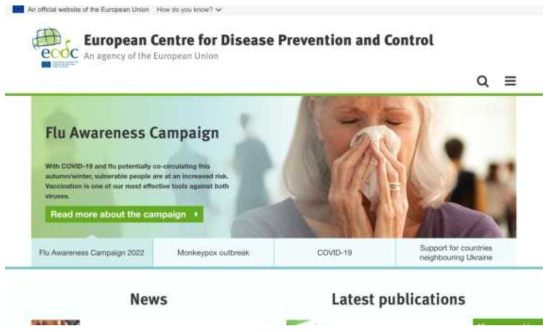 유럽연합 감염질환 관리 기관: European Centre For Disease Prevention And Control (ECDC) 웹사이트