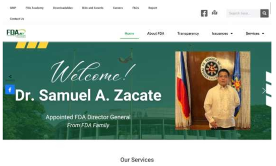 필리핀 Food and Drug Administration PHILIPPINES 웹사이트