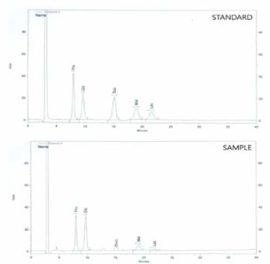 표준용액 및 시험용액의 크로마토그램