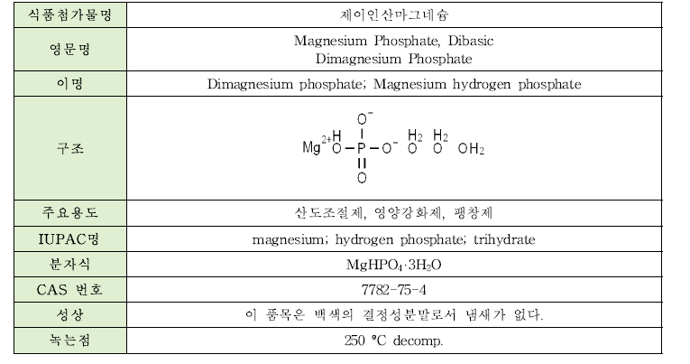 제이인산마그네슘의 물리·화학적 특성