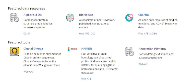 EBI의 데이터 관련 리소스 및 툴