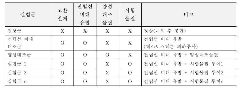 전립선 건강의 동물시험 실험디자인(예시)