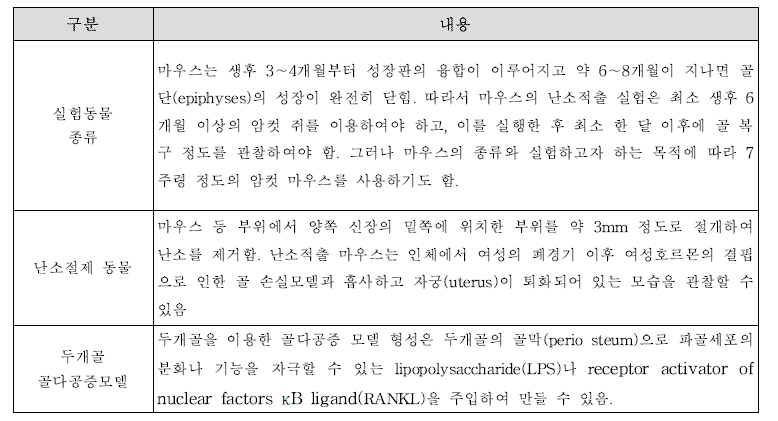 뼈 건강 관련 동물모델