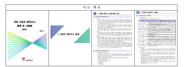 각 국가별 식중독 원인조사 체계 및 시험법 책자별 예시.