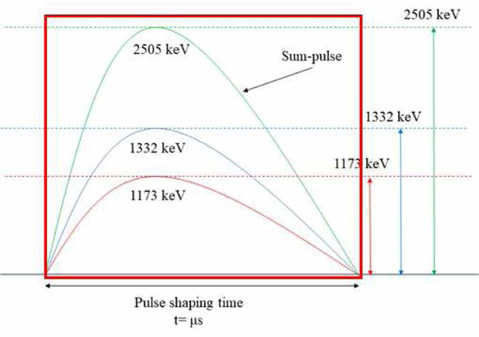 펄스성형 시간 동안 두 방사선의 합산 예시