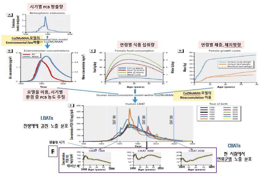 POPs 대상 집단 독성역학모델 CoZMoMAN의 개념 모식도 (Quinn & Wania, 2012)