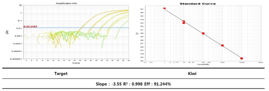 키위의 종 특이 Real-time PCR Standard curve 결과