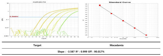 마카다미아의 종 특이 Real-time PCR Standard curve 결과