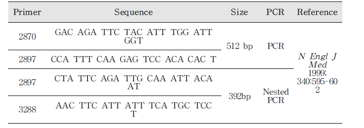 A형 간염바이러스 검출 PCR primer