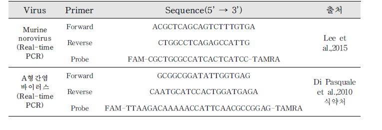 바이러스 검출법에 사용되는 PCR primer와 probe