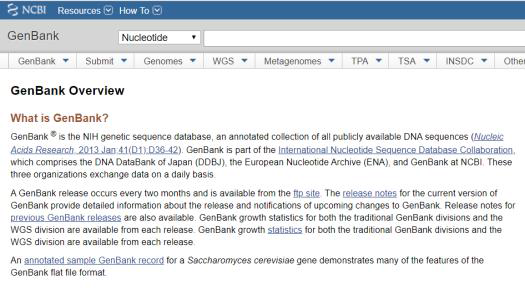 GenBank는 유전자 정보 및 서열 데이터베이스