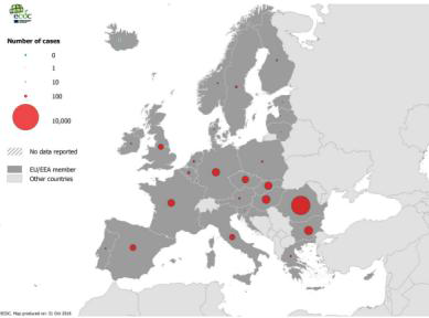 2015년 유럽에서 발병한 A형 간염 감염 환자 수