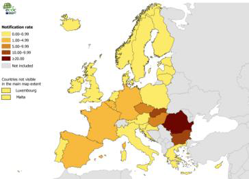 2015년 유럽에서 발병한 A형 간염 전파 속도