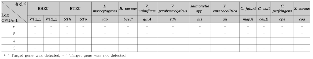 사균 접종 식품의 PMA 처리 결과-15 pathogens