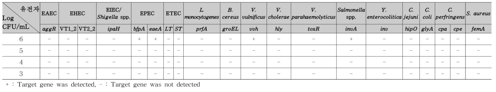 사균 접종 식품의 PMA 처리 결과-20 pathogens