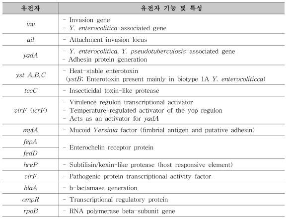 Y. enterocolitica 보유 유전자