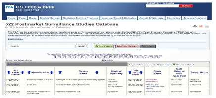 미국 FDA의 PMS database 홈페이지