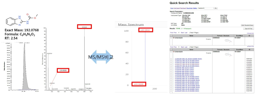 Massbank를 활용한 MS/MS fragment 비교분석