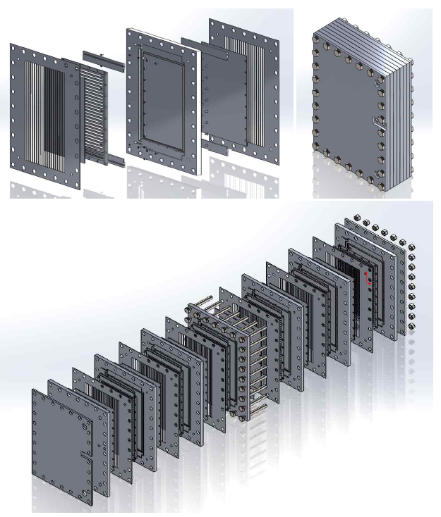 Bipolar stack형 H2O2 발생장치 단일/다중모듈 조립 및 분해도(3D 도면)