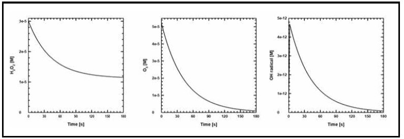 Wolfram Mathematica 10.1 활용한 시간에 따른 H2O2, O3, ·OH 농도 변화량