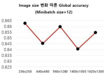 Image size 변화에 따른 global accuracy 비교 (minibatch size=12, PPI=16)