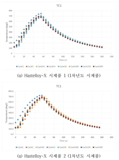 1차년도 Hastelloy-X 시제품 열피로 특성 평가 시험 (500 cycles)