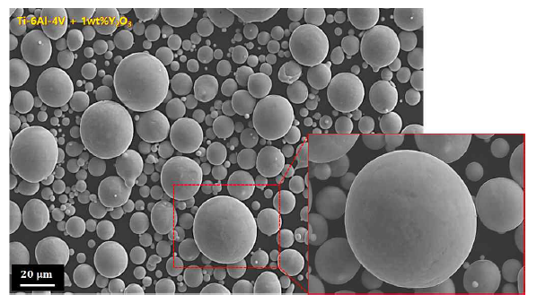 Ti64 + 1.0wt% 이트리아 복합소재 분말 형상