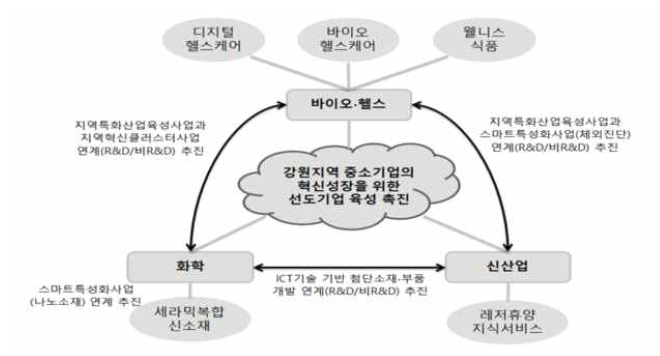 강원도 혁신산업분야 간 연계 구도