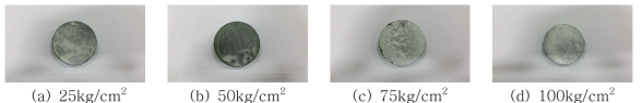 소결 압력에 따른 소결 시편
