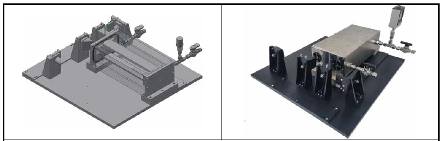 Gas Cell 조립 검사 장비 모델링(좌) 및 실물 사진(우)