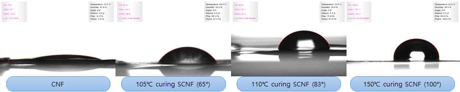 CNF와 S-CNF film의 접촉각 측정