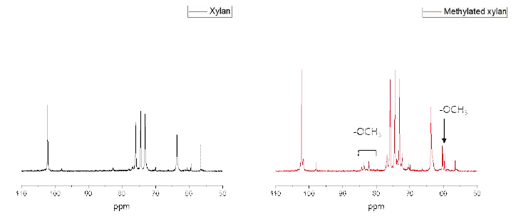 Xylan 및 methylated xylan의 13C-NMR 결과