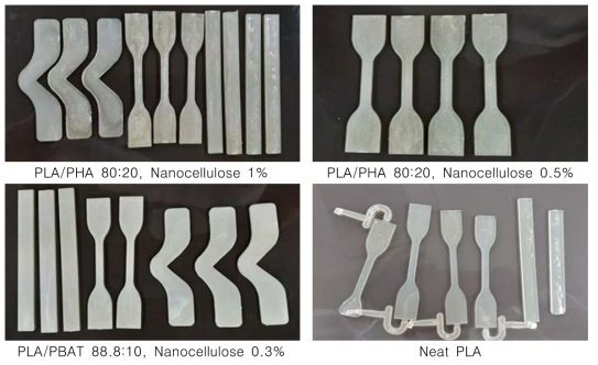 나노셀룰로오스 함량에 따른 사출용 수지 시험시편