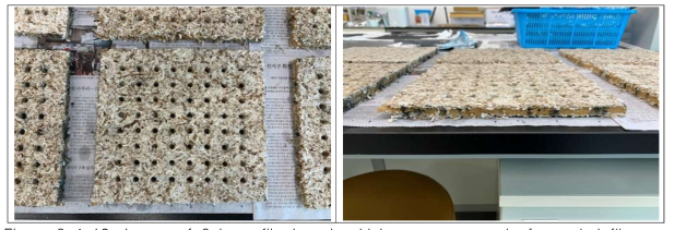 Image of 3-layer fiberboard, which was composed of recycled fiber on the surface layers and wood fiber and activated carbon in the core layer, for the fabrication of fiberboard-type filters