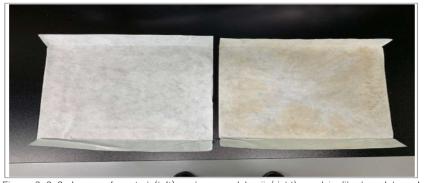 Image of control (left) and exposed hanji (right) used in fiberboard-based filters with 1-burning mosquito incenses at resting lounge in main campus of Seoul National University