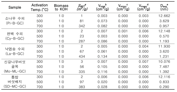 바이오매스 활성화 공정에 의해 제조된 그린카본의 비표면적 및 기공 구조 분석