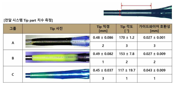 스텐트 전달시스템 치수 평가 결과