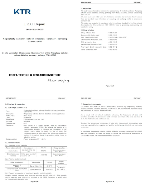 스텐트 전달시스템의 염색체이상 시험 최종보고서 (KTR)