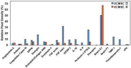 UC-MSC의 탈세포 전/후 혈관신생 인자 Microarray 분석