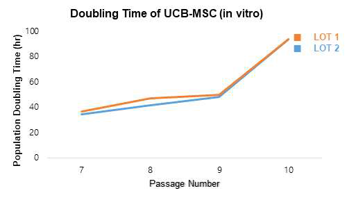 UCB-MSC(Lot1, Lot2) 계대수 차이에 의한 분열 속도 분석 결과