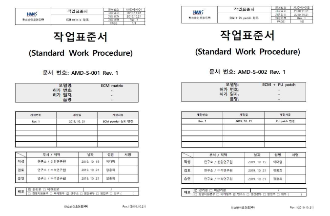 ECM / collagen matrix 및 ECM 패치 제조 작업표준서