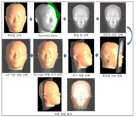 CT 3차원 모델과 3차원 PA-Ceph 모델 간의 정합 과정