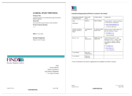 수단지역에 대한 FIND sponsor IRB 문서. 해당 IRB의 지원자로서 FIND, 연구주도자로서 수단의 Dr. Muzamil Mahdi Abdel Hamid (Institute of Endemic Disease, Khartoum), IVD 제조사로서 당사표기