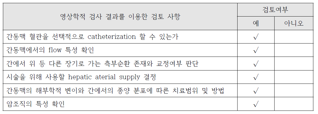 영상학적 검사 결과를 이용한 검토사항