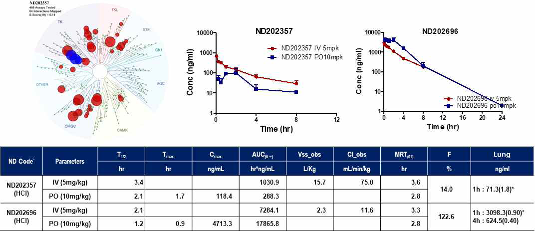 Kinase profiling results and pharmacokinetic studies of NDD202357(< 10%)