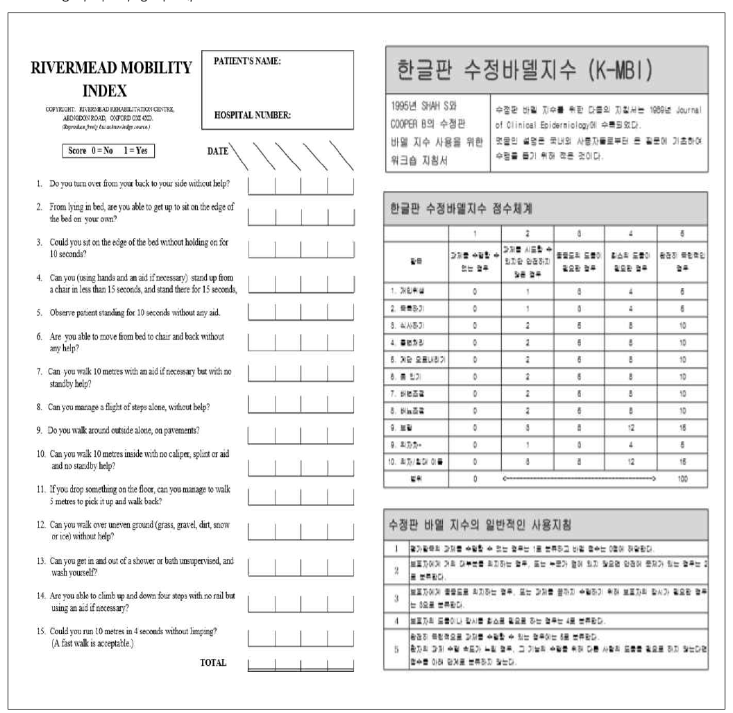 평가지 작성(RMI/K-MBI)