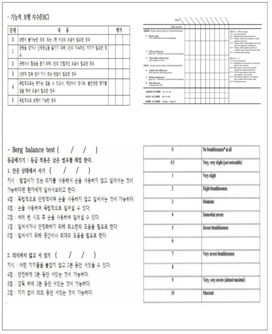 평가지 작성(FAC/MI/BBB/Borg scale)