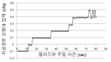 플라즈마 주입세기 증가에 따른 자궁경부 모형 내 압력변화